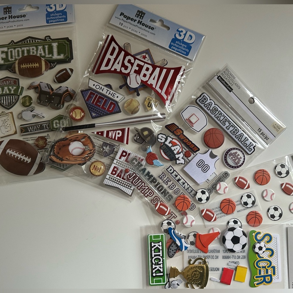 Scrapbooking-Puffy-3D Sports Stickers (football, basketball, soccer, baseball)